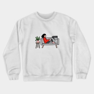 Girl Sketching With Cat Crewneck Sweatshirt